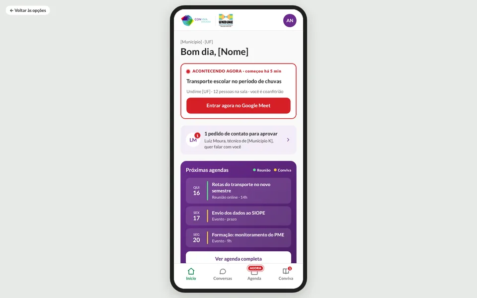 Prévia: site do Conviva com o Meu Conviva aberto num painel com moldura de celular.